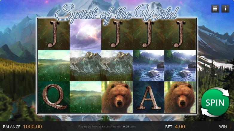 Spirit of the Wild Slot Game Main Screen